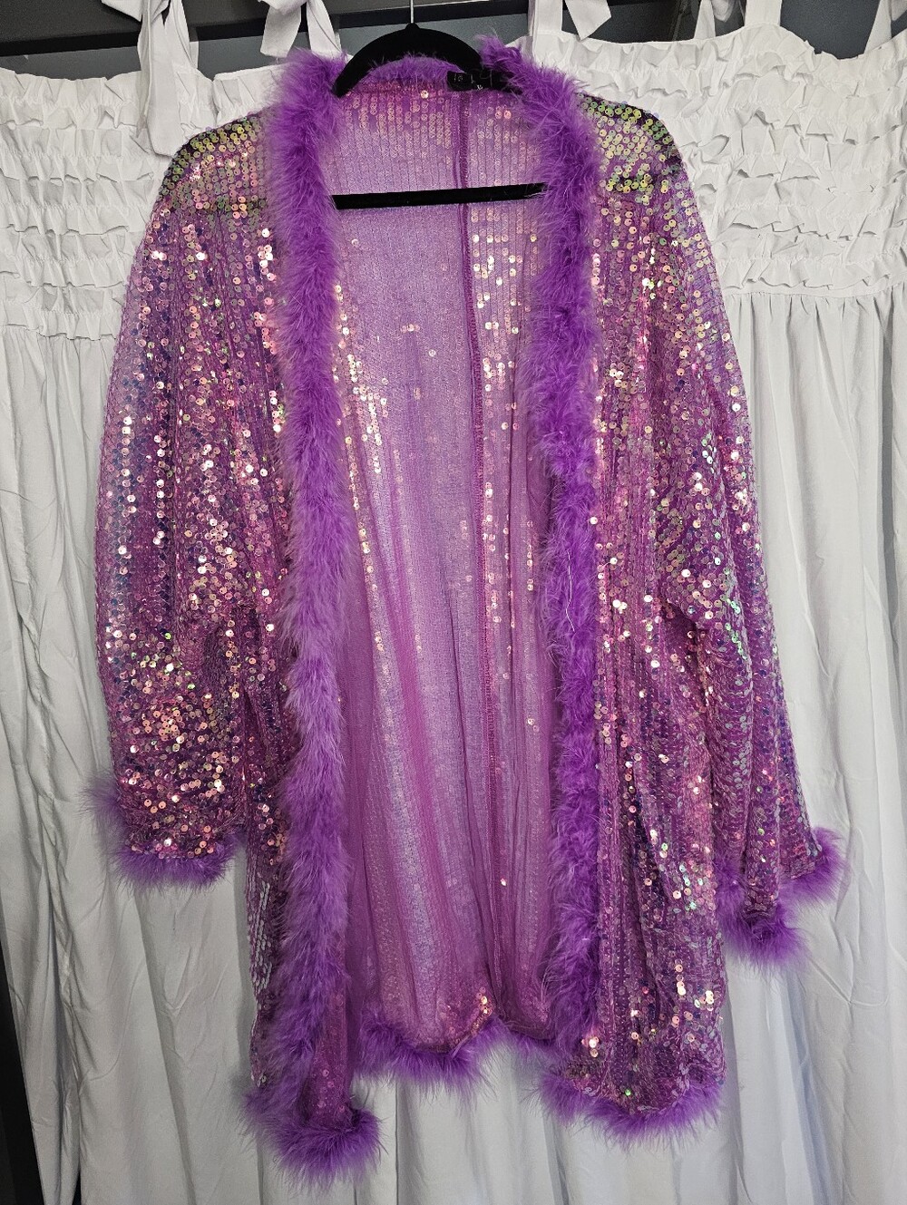 Purple Sequin Feather-Trim XL Cardigan
